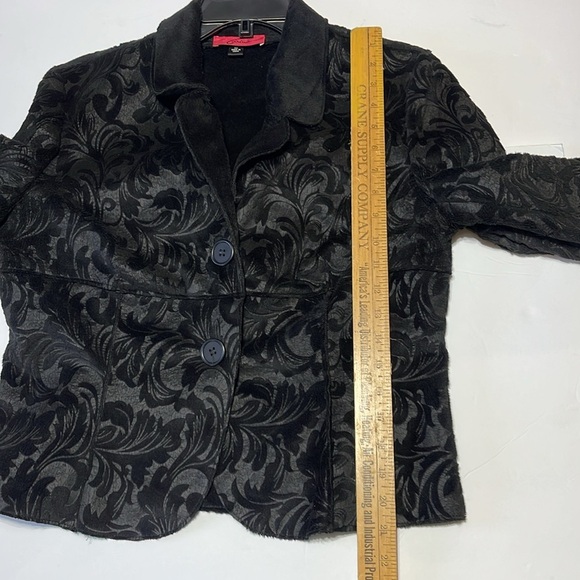 Carina - black on black faux suede with velvet brocade fitted jacket  - M - Picture 4 of 9